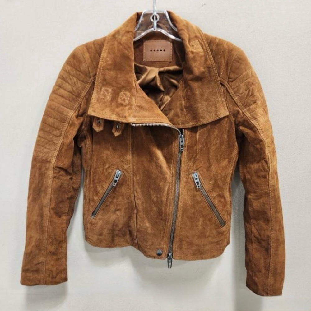 Blank NYC Genuine Suede Leather Moto Jacket Brown Tan Asymmetrical Zip Size S